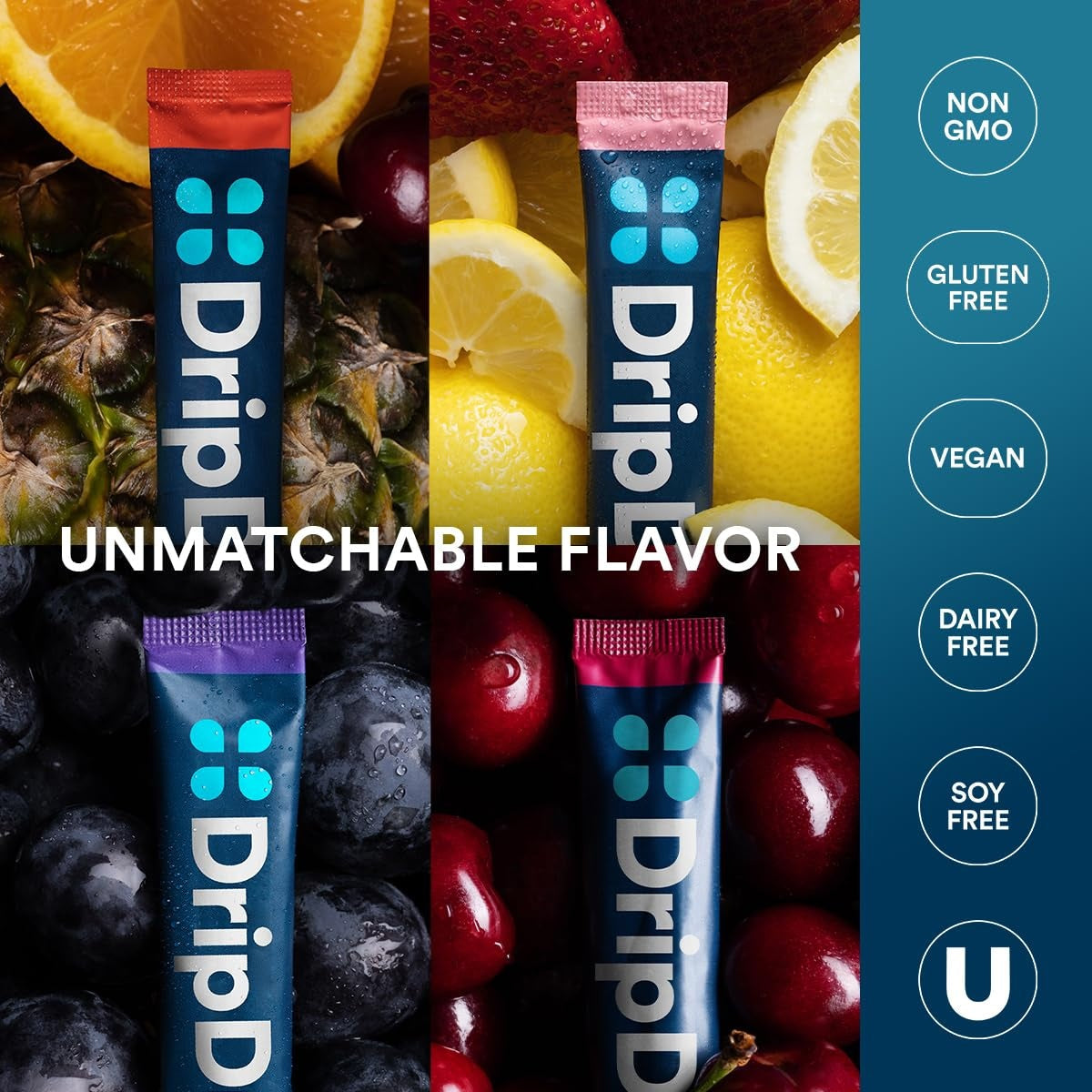 DripDrop Juicy Variety Pack Electrolyte Powder, 8 oz sticks, 32 count