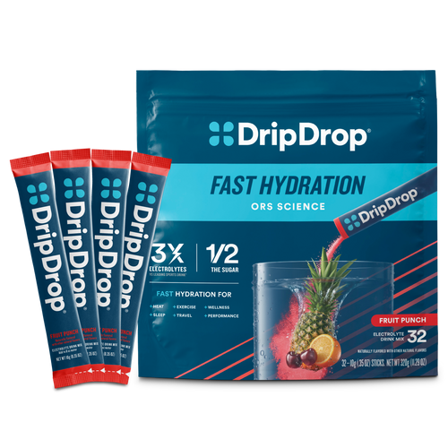DripDrop Fruit Punch Electrolyte Powder, 8 oz sticks, 32 count